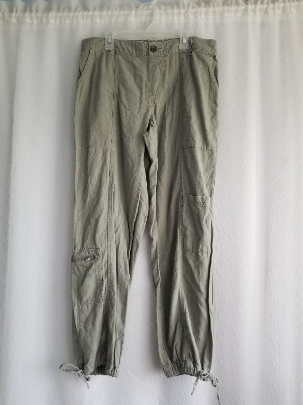 Sincerely Jules Linen Blend Olive Green Cargo Pants Medium
